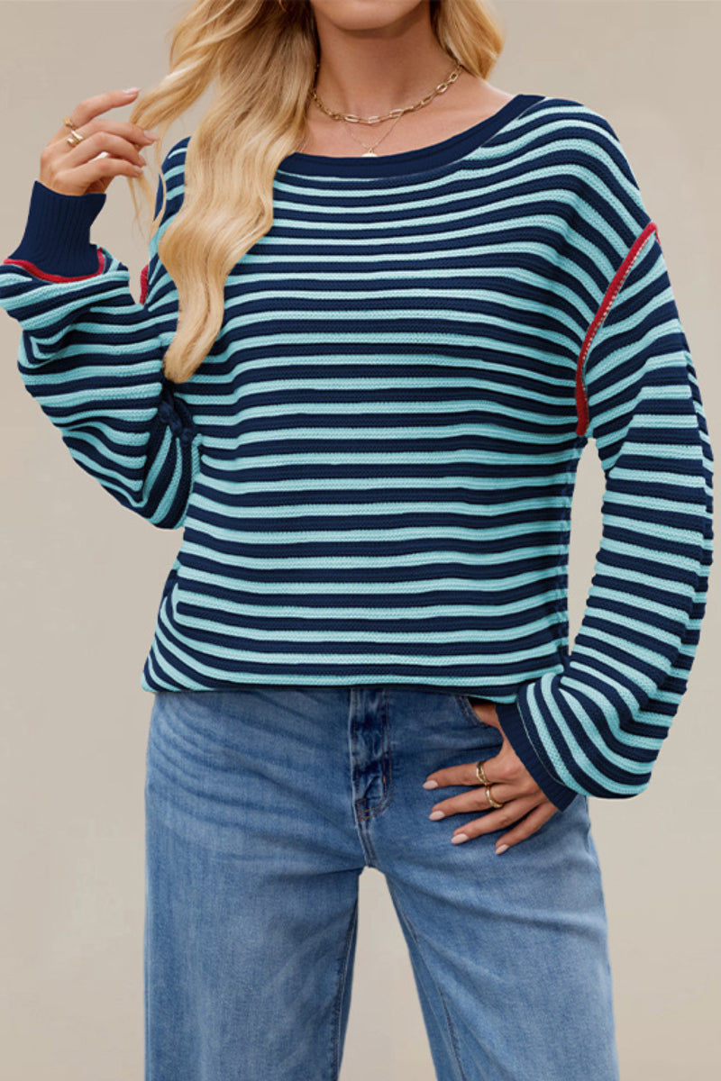 Oversized Striped Crewneck Long Sleeve Sweater