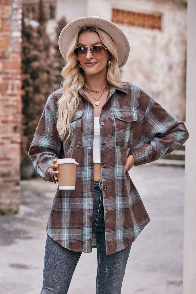 Plaid Oversized Shirt for Women Casual Street Style Fall Top