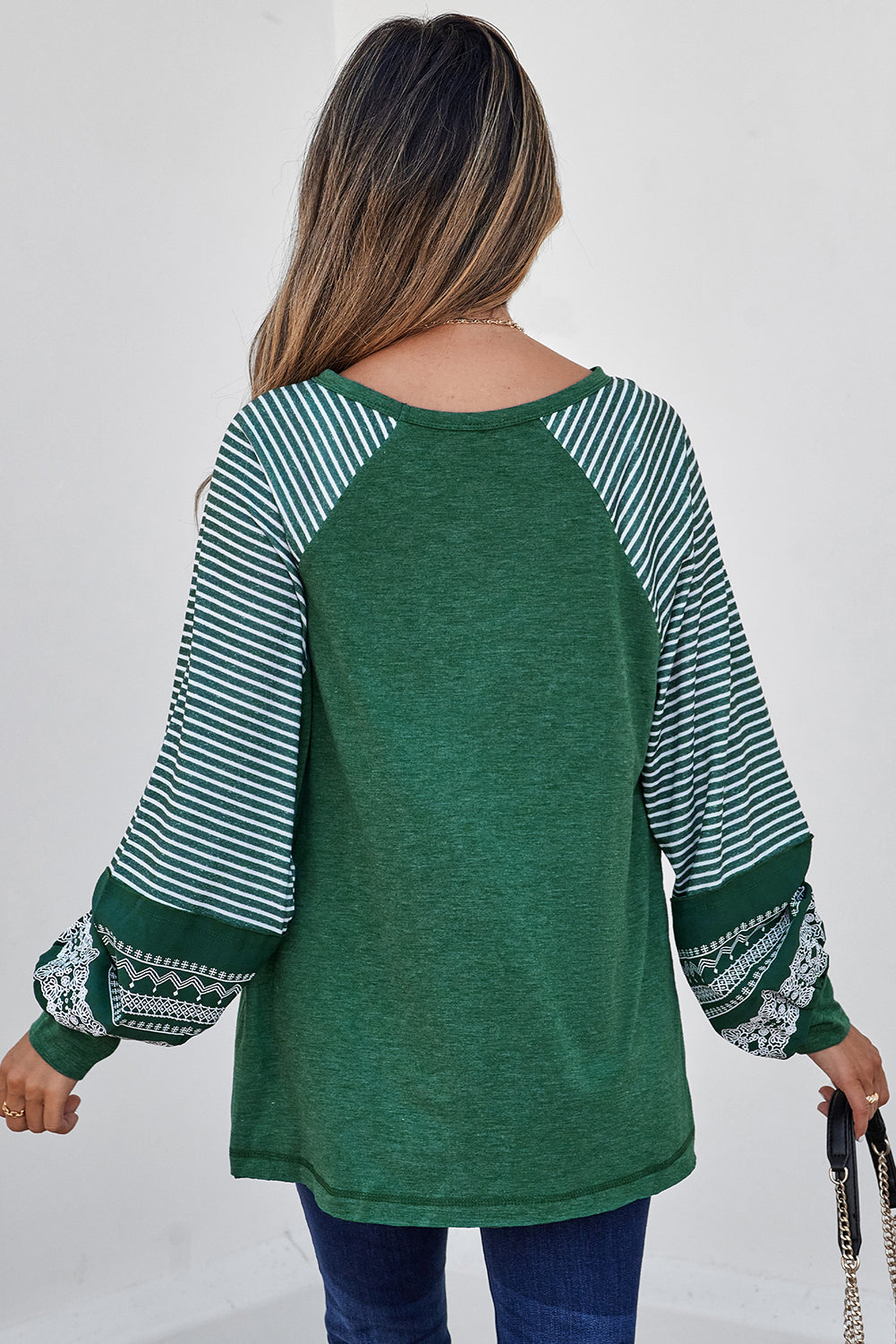 Contrast Print Striped Raglan Long Sleeve Loose Top
