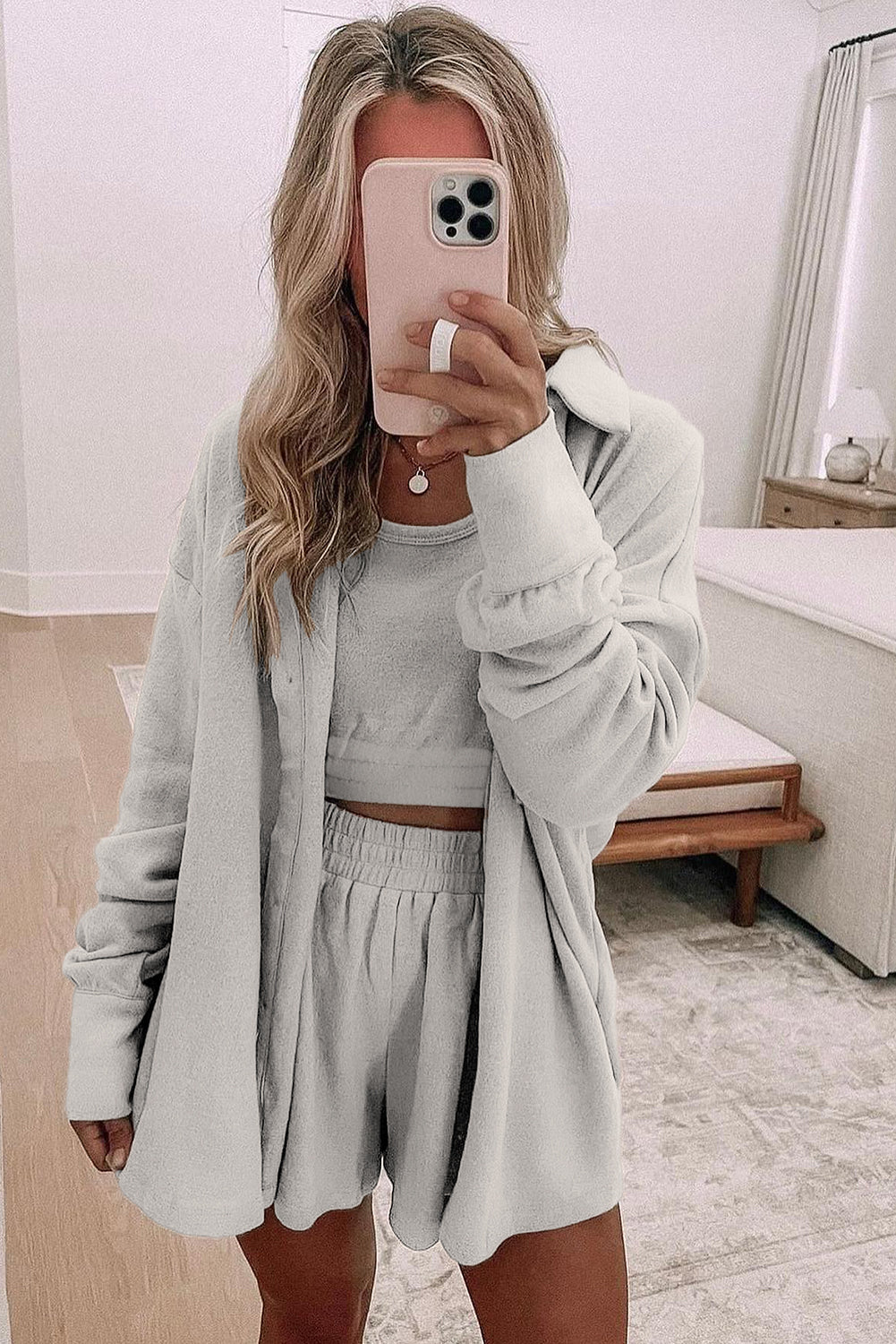 3 Piece Black Lounge Set with Cardigan