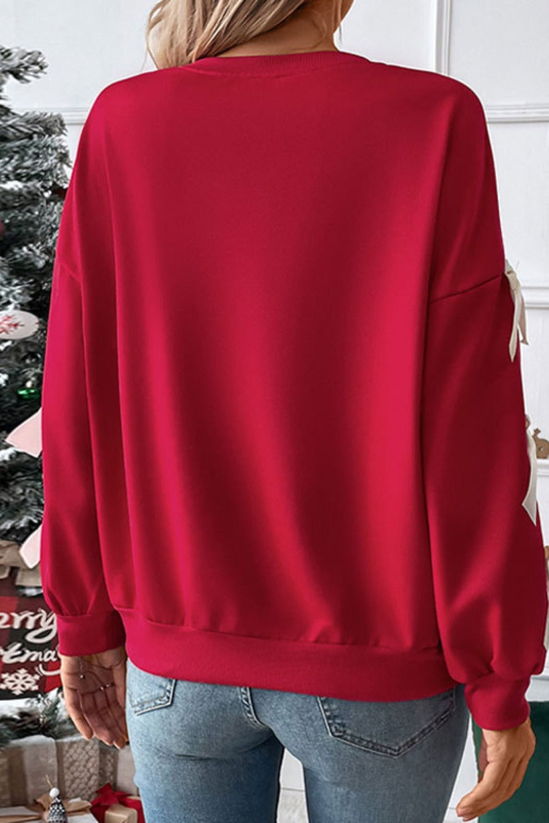 Crew Neck Pullover Top 3D Bowknot Trim Loose Sweatshirts