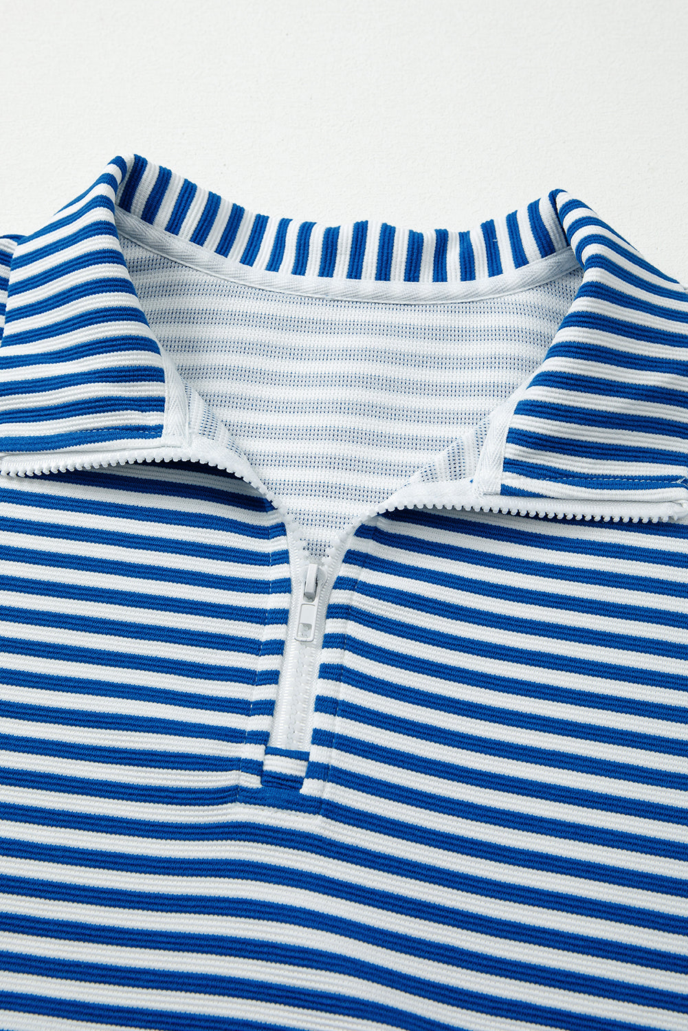 Stripe Quarter Zip Collar Pullover Long Sleeve Top