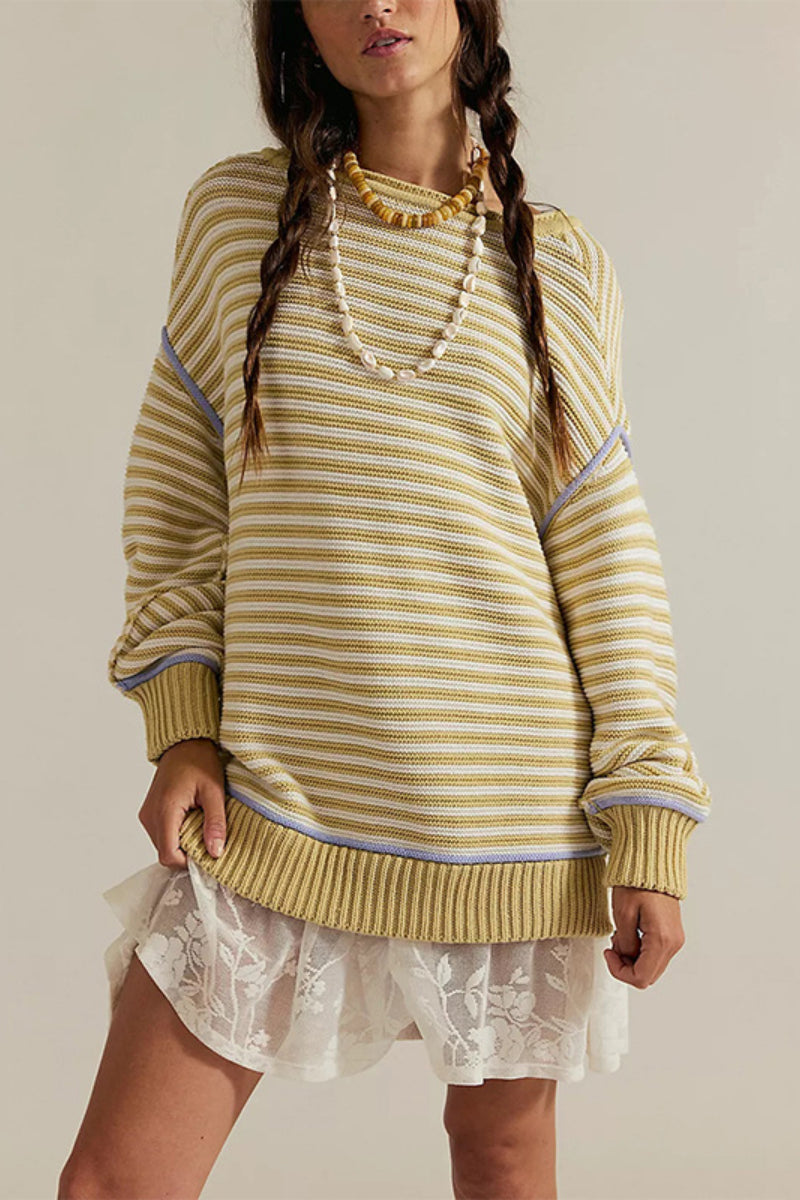 Oversized Striped Crewneck Long Sleeve Sweater
