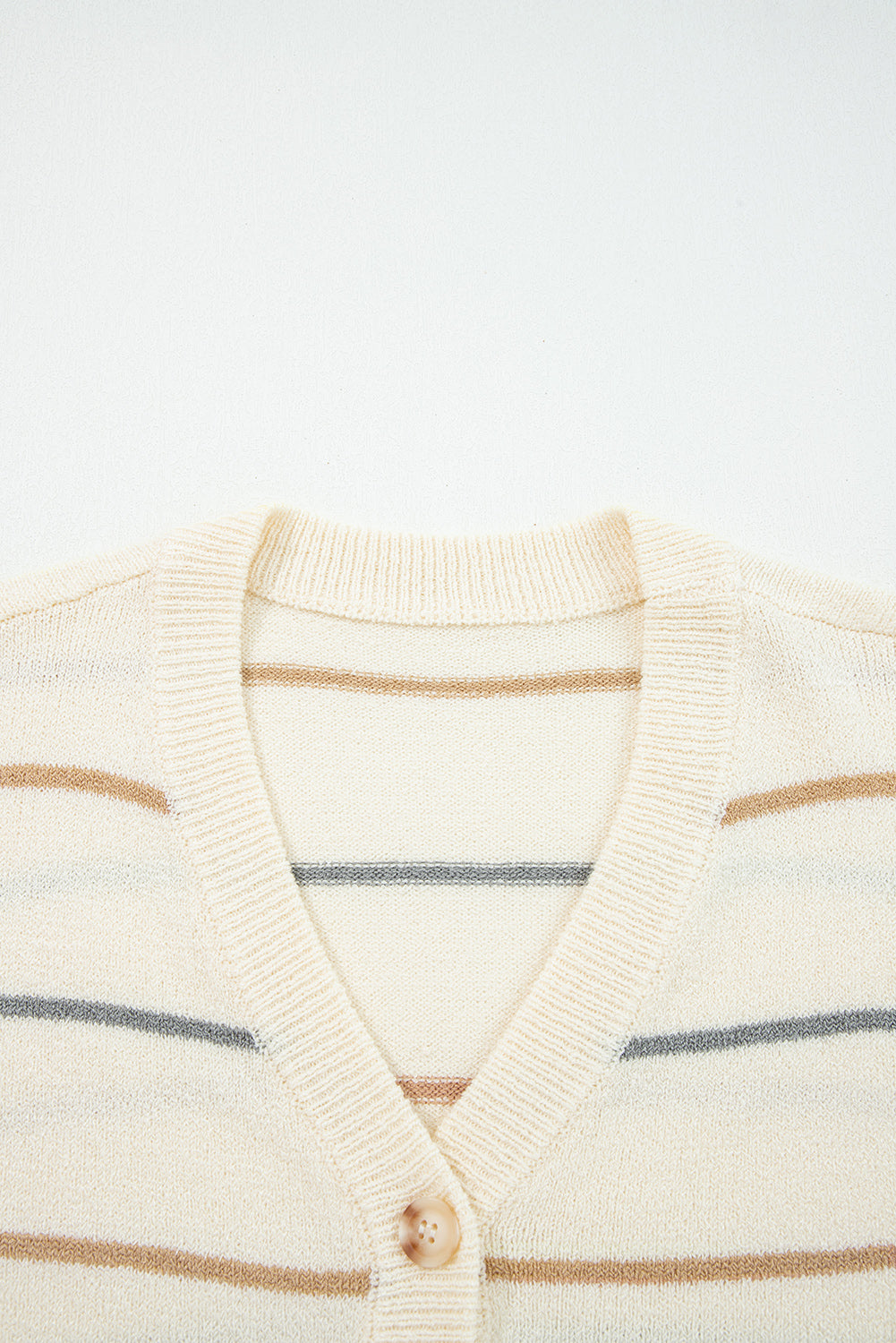 Striped Buttoned Front V Neck Drop Shoulder Cardigan Sweater