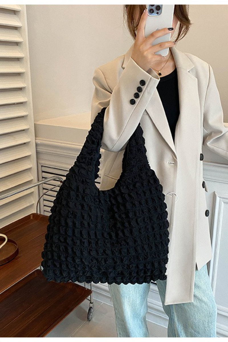 Trendy Pleated Shoulder Bucket Tote Handbag