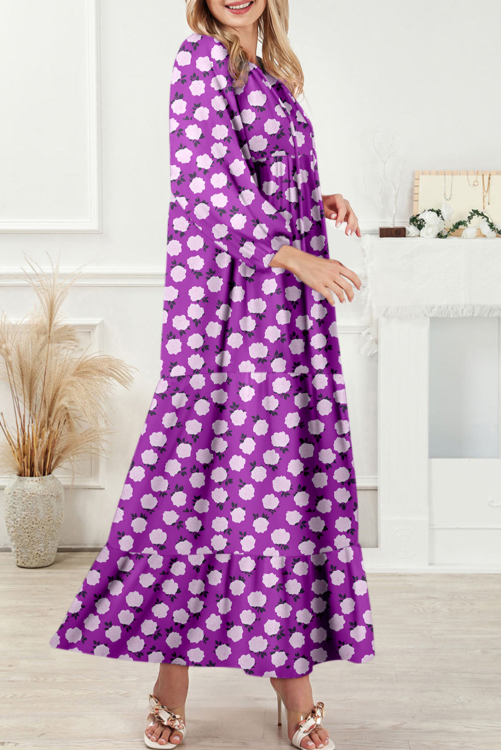 Green Boho Printed Half Sleeve Maxi Dress