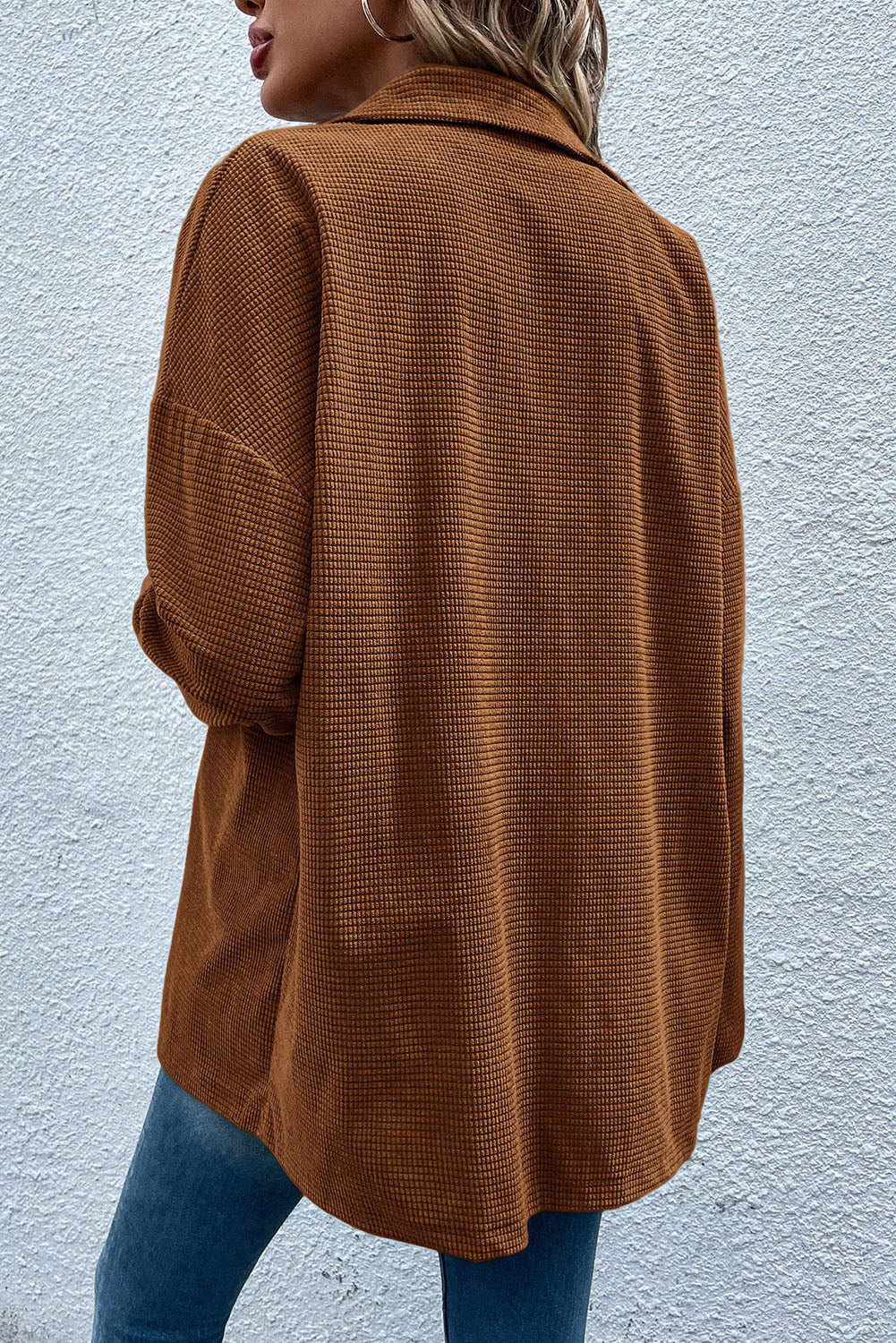 Brown Textured Drop Shoulder Flap Pocket Shacket