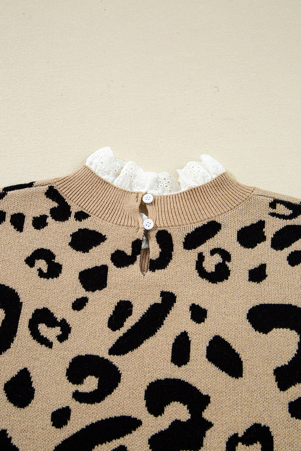 Leopard Print Lace Detail Long Sleeve Sweater