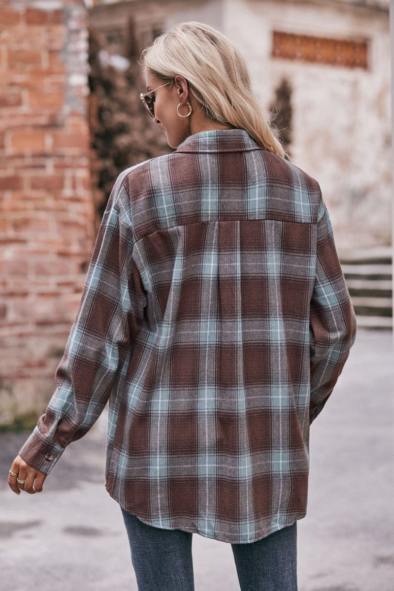 Plaid Oversized Shirt for Women Casual Street Style Fall Top
