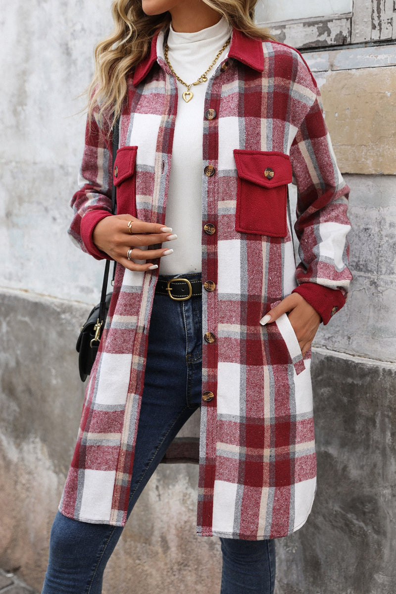 Cozy Warm Plaid Long Shacket Jacket for Women