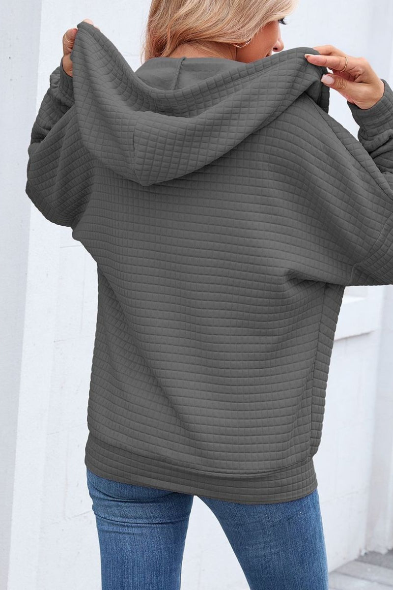 Quilted Zip-Up Hoodie Casual Long Sleeve Sweatshirt