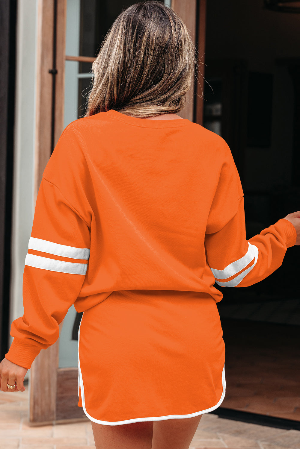 Varsity Stripe Pullover and Mini Skirt Two Piece Set