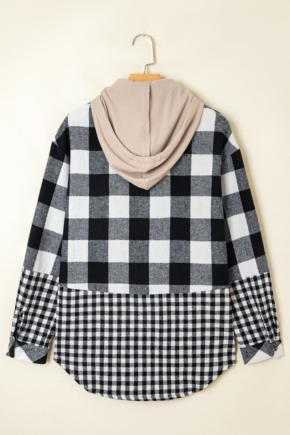Casual Plaid Hoodie Drawstring Button Shacket