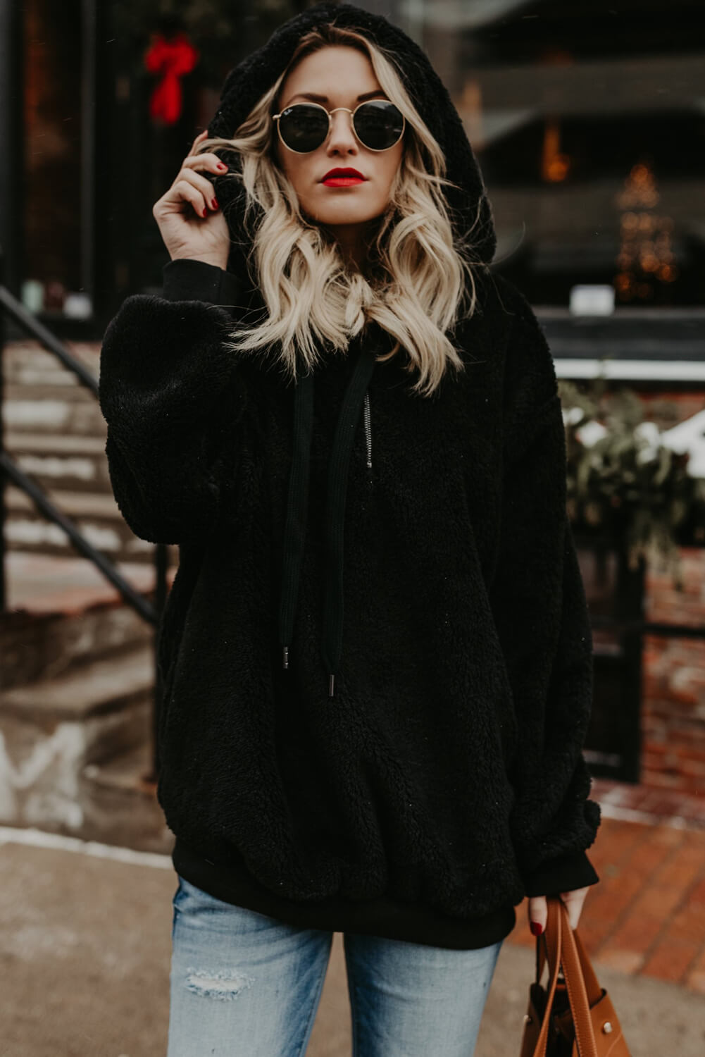 Cozy Furry Sherpa Pullover Hoodie Sweatshirt