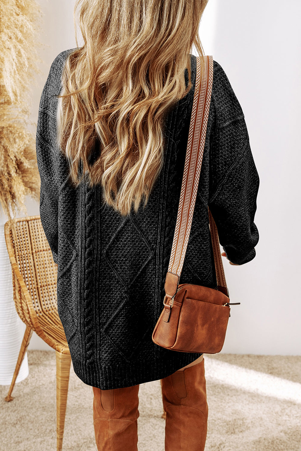 Cozy Cable Knit Drop Shoulder Sweater Dress