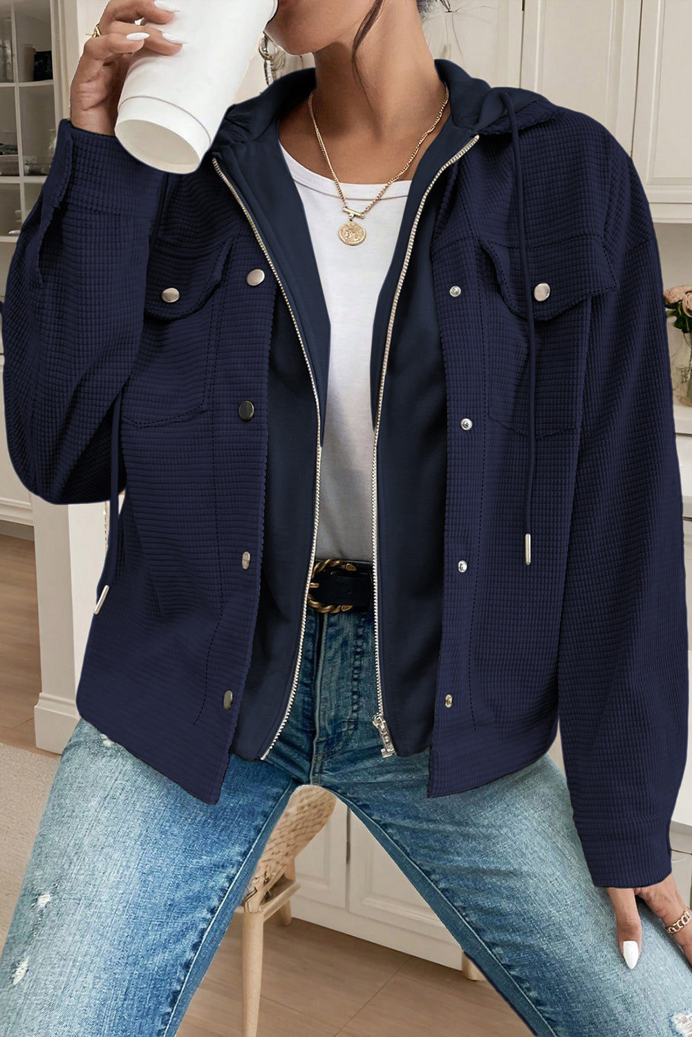 2 in 1 Thermal Knit Textured Hooded Jacket