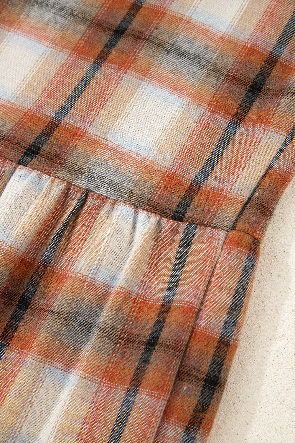 Plaid Color Block Button Up Tunic Shirt Dress