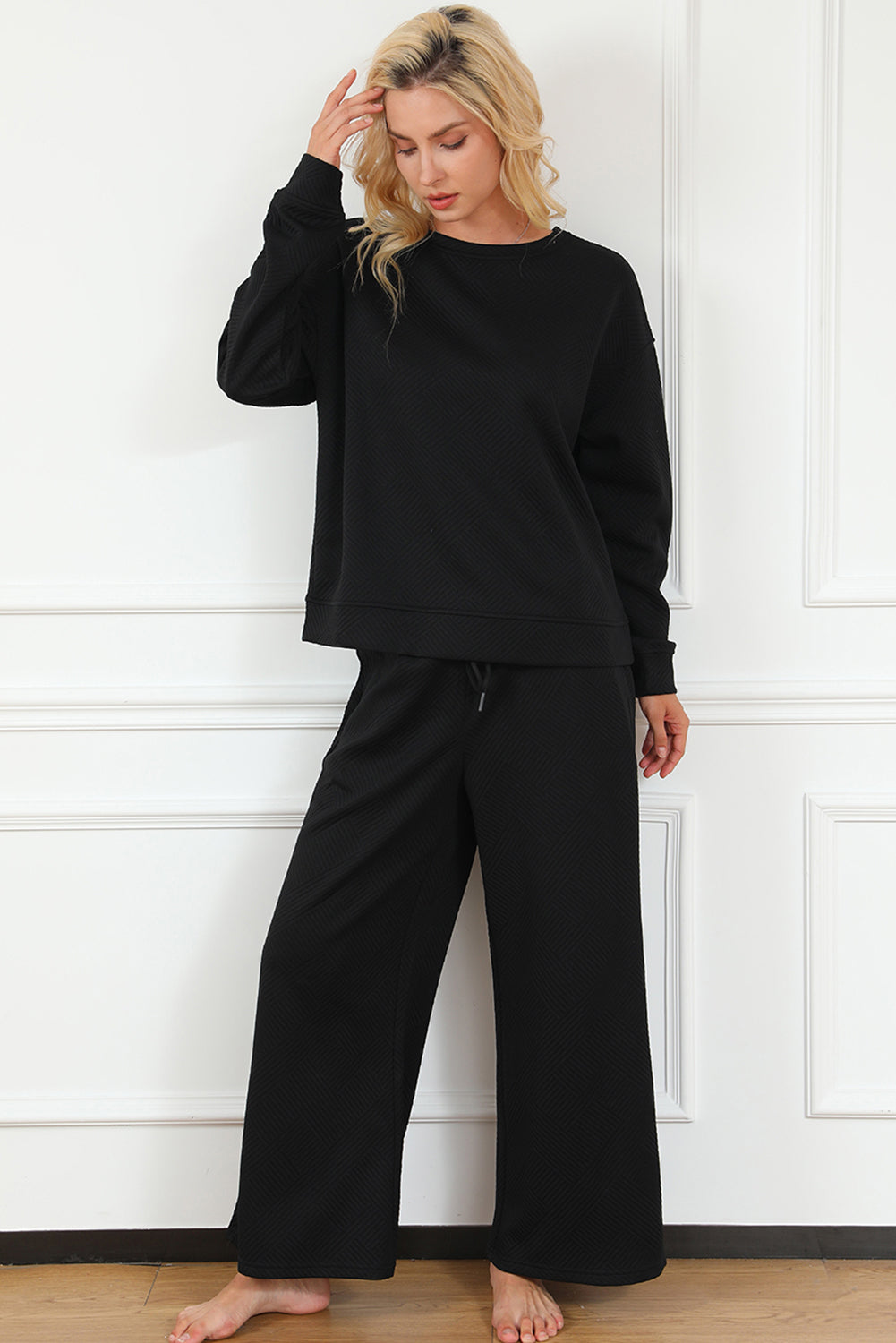 Women Ultra Loose Textured 2pcs Slouchy Outfit