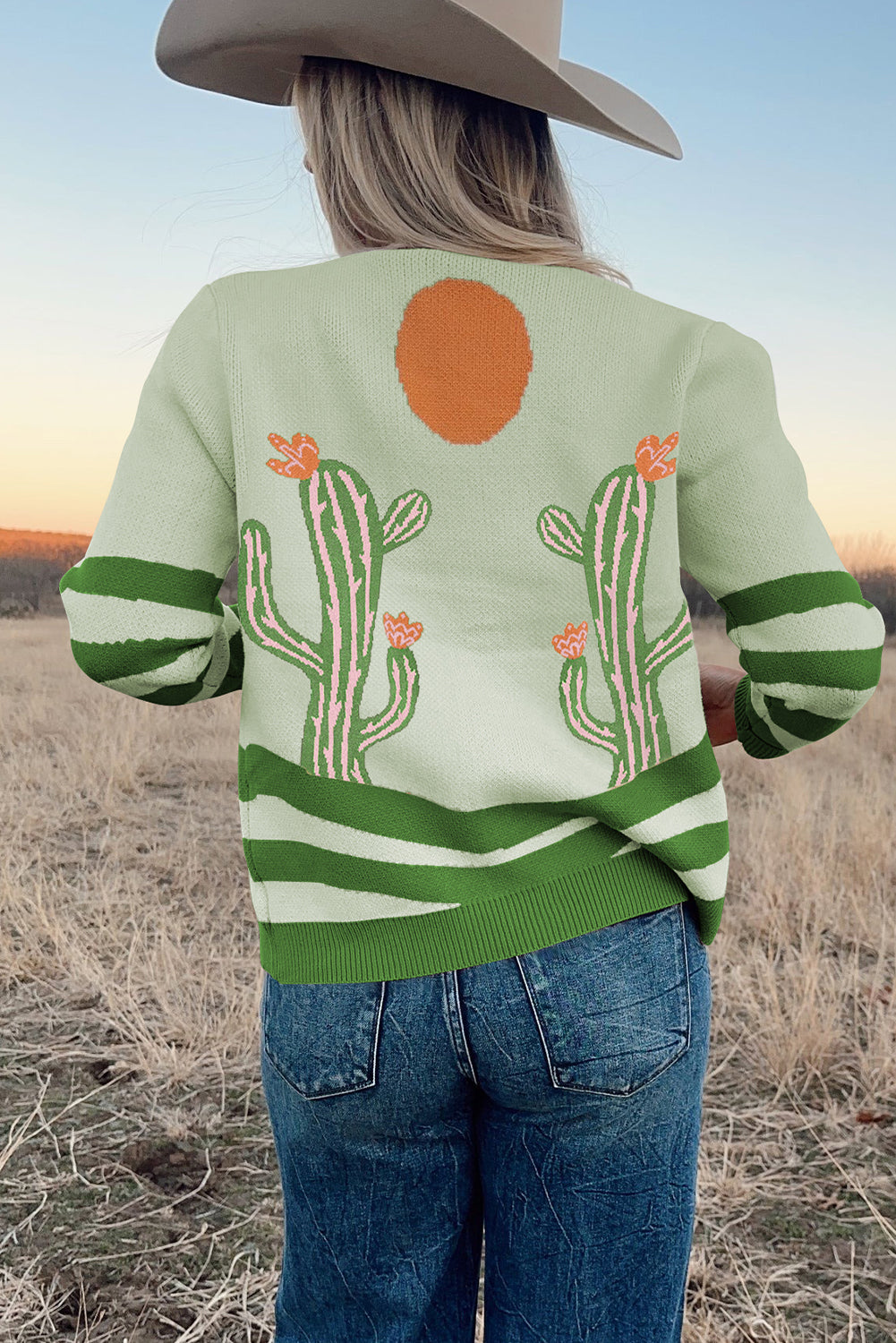 Apricot Cactus Western V Neck Knit Cardigan
