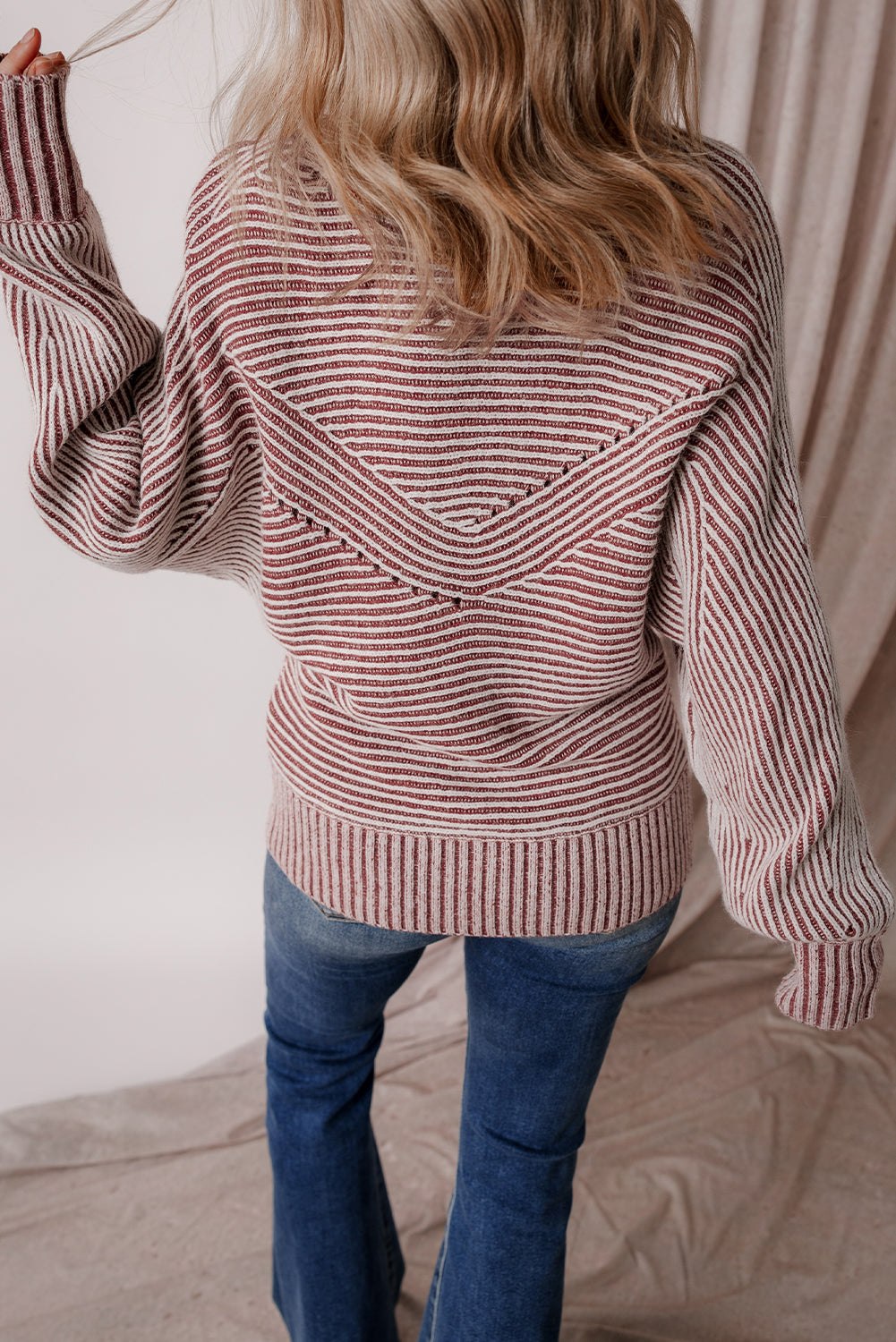 Striped Knit Oversized Boat Neck Fall Sweater