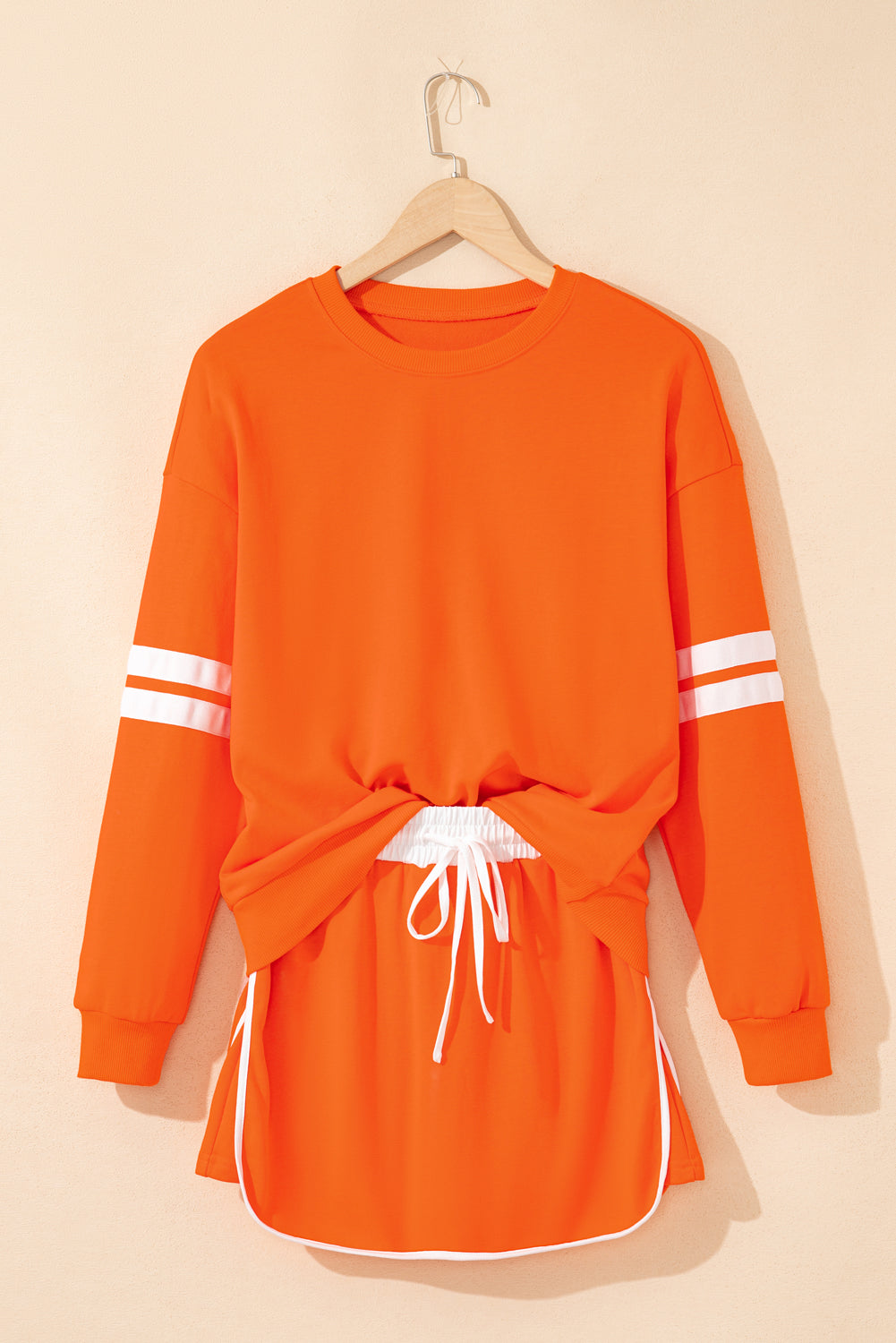Varsity Stripe Pullover and Mini Skirt Two Piece Set