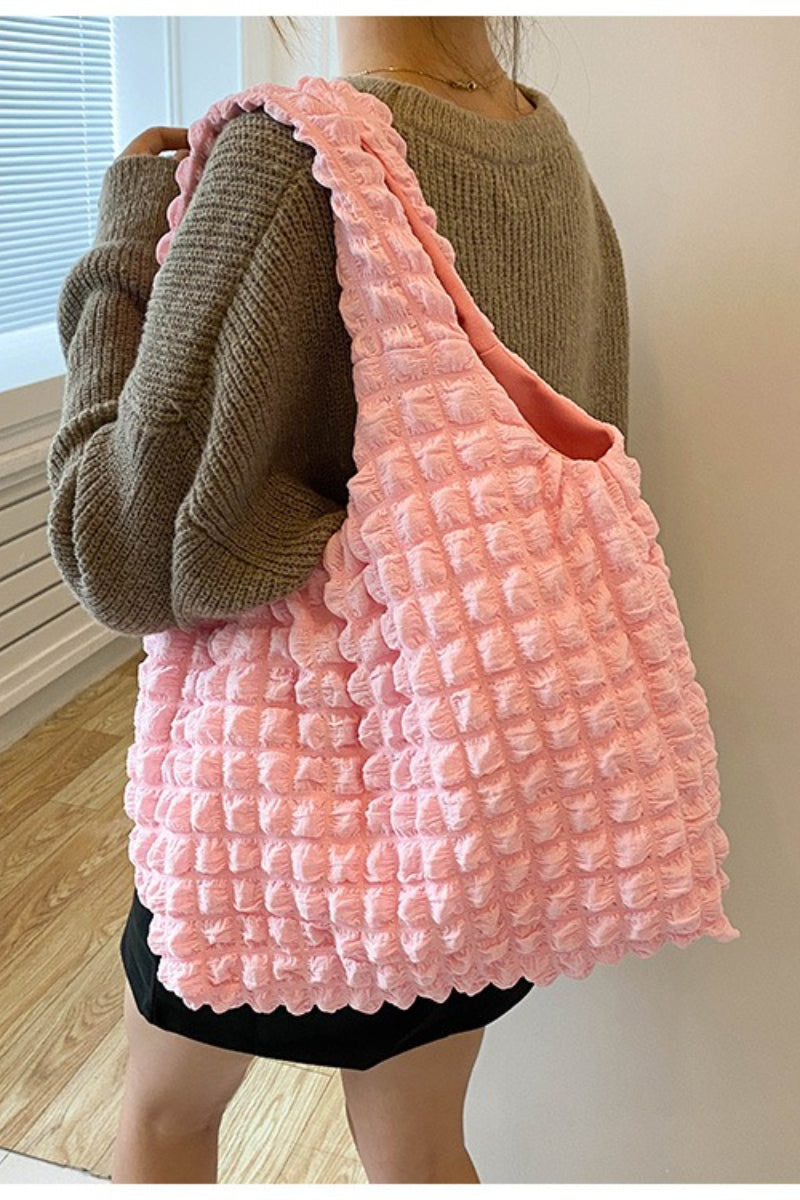 Trendy Pleated Shoulder Bucket Tote Handbag