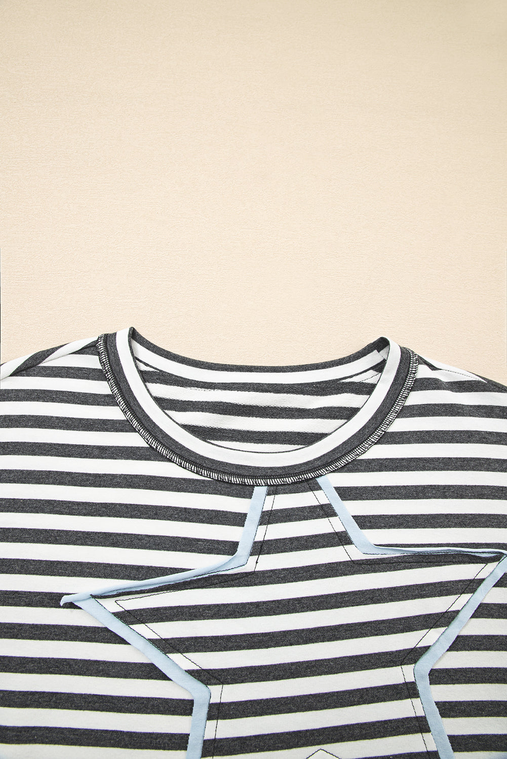 Gray Stripe Knit Top with Star Patch Detail
