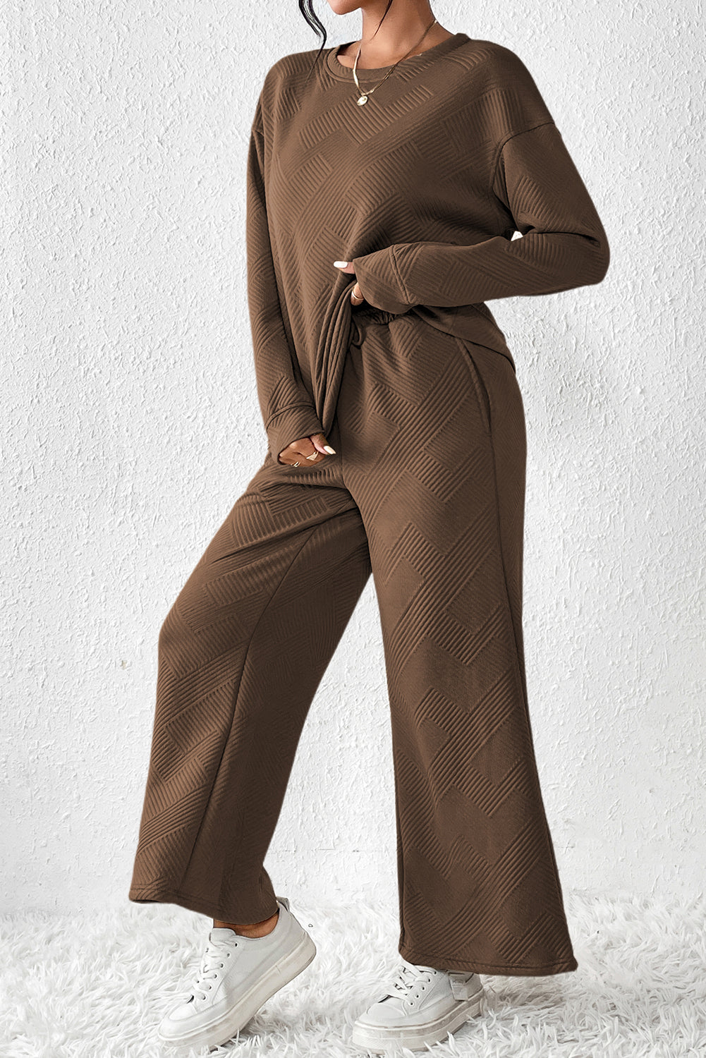 Women Ultra Loose Textured 2pcs Slouchy Outfit