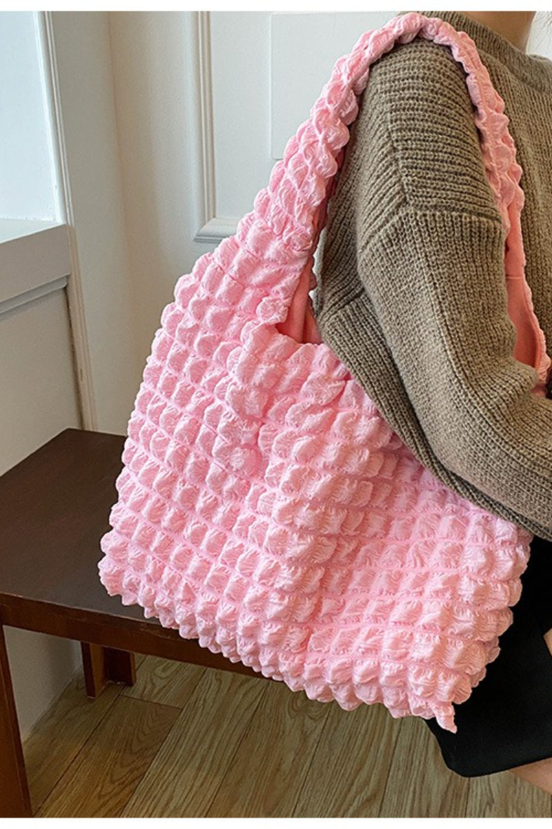 Trendy Pleated Shoulder Bucket Tote Handbag