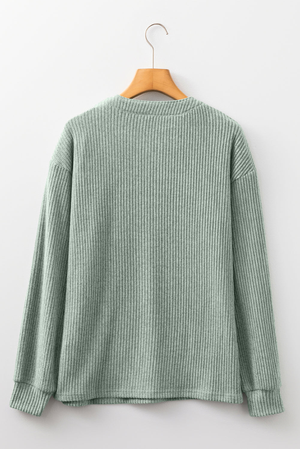 Simply Taupe Ribbed Texture Drop Shoulder Henley Knit Top