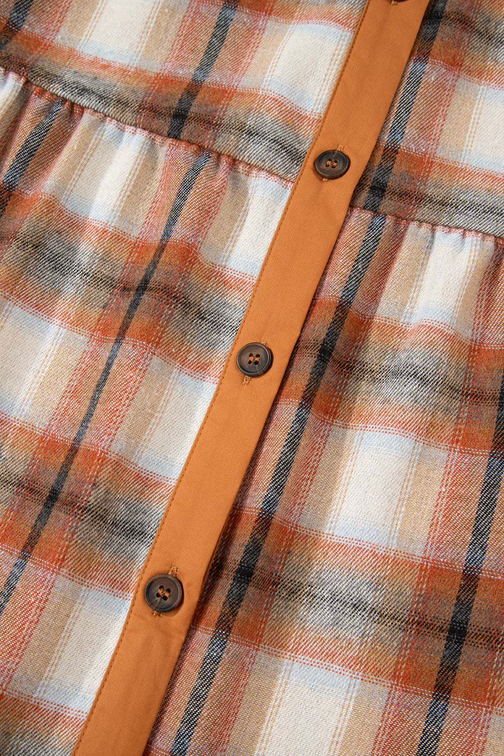 Plaid Color Block Button Up Tunic Shirt Dress