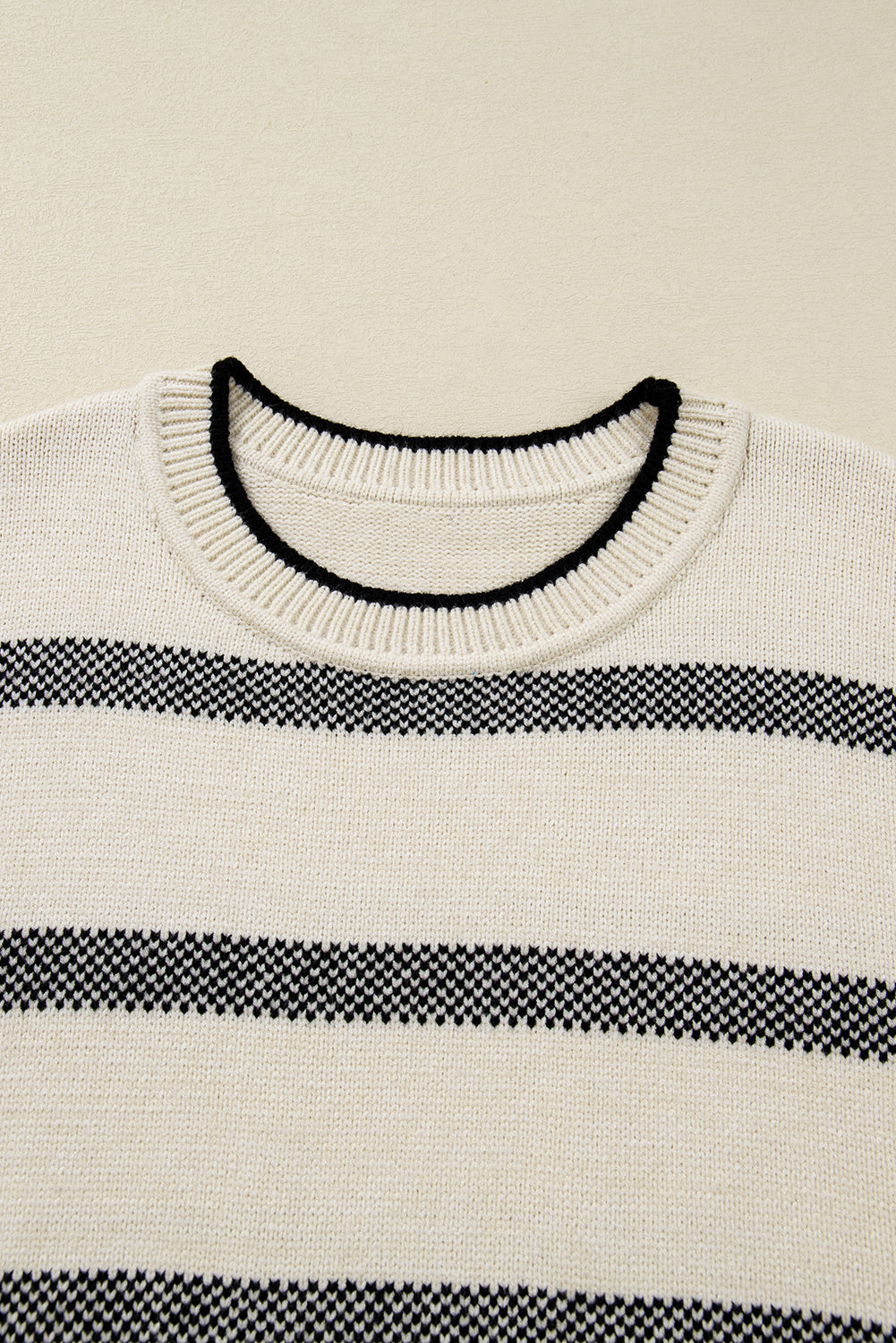 Apricot Stripe Drop Shoulder Crew Neck Knit Sweater