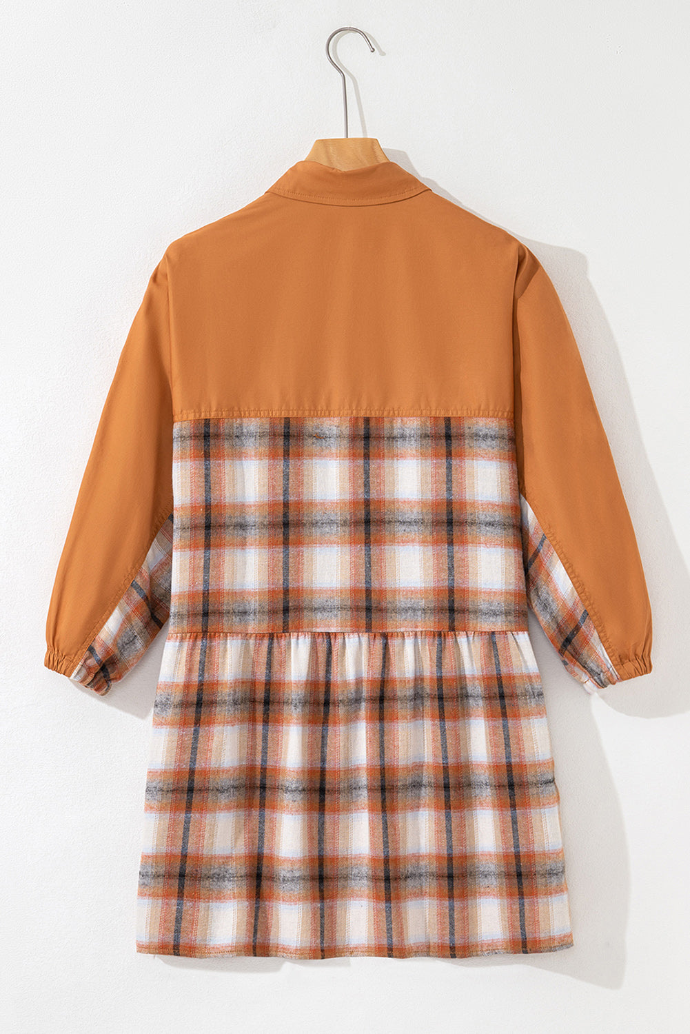 Plaid Color Block Button Up Tunic Shirt Dress