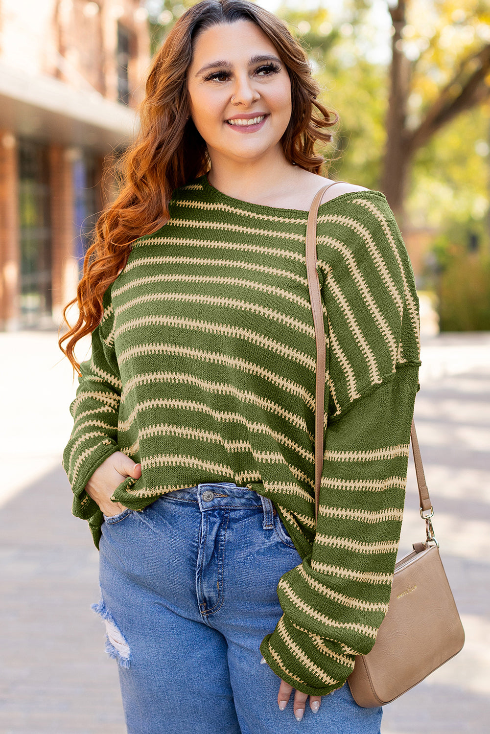 Thanksgiving Striped Drop Shoulder Knit Sweater