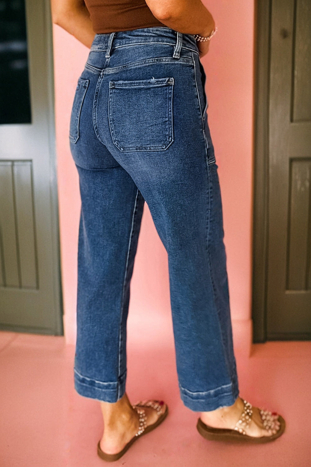High Rise Wide Leg Cropped Jeans for Women