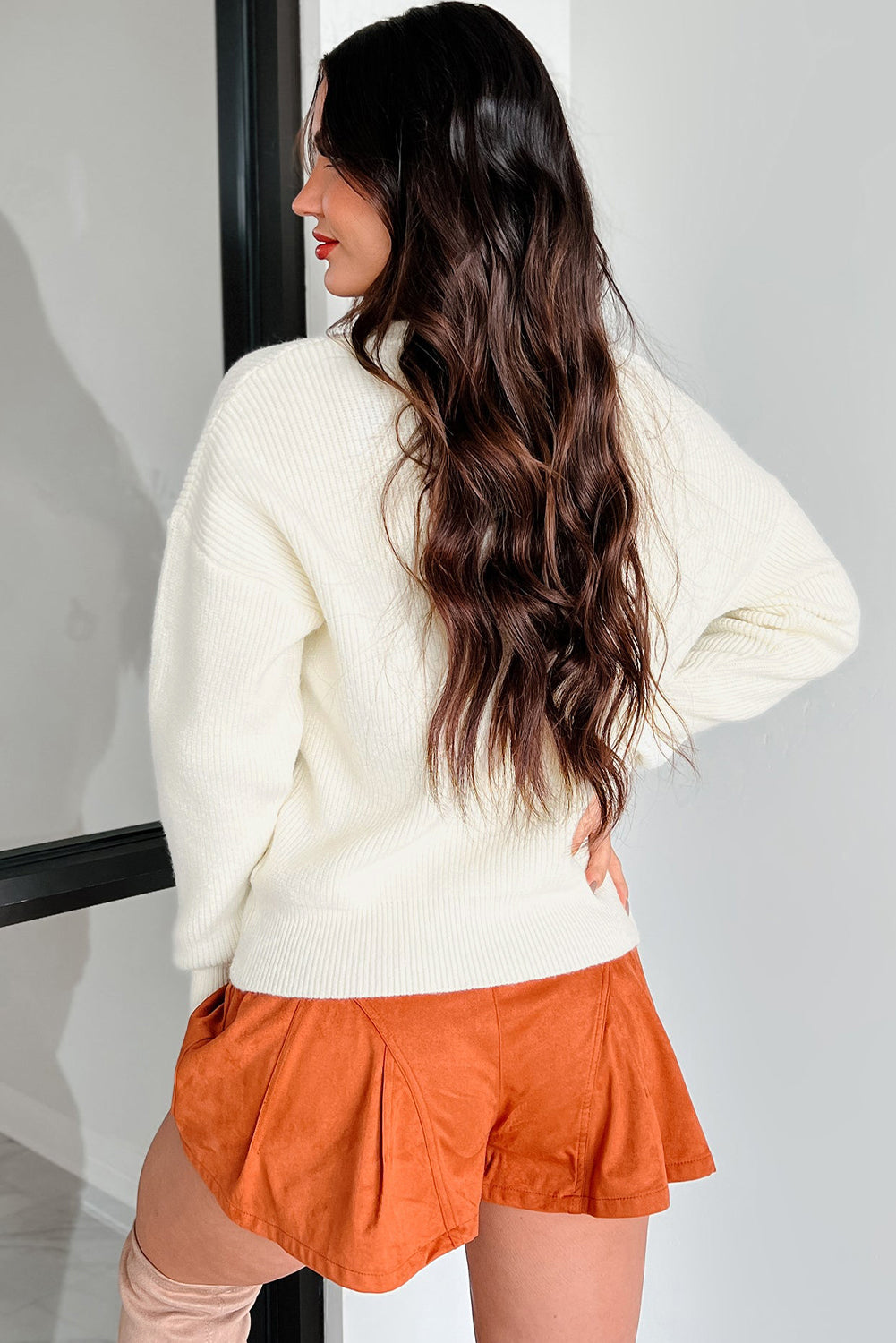 Pumpkin Embroidered Ribbed Thanksgiving Halloween Sweater