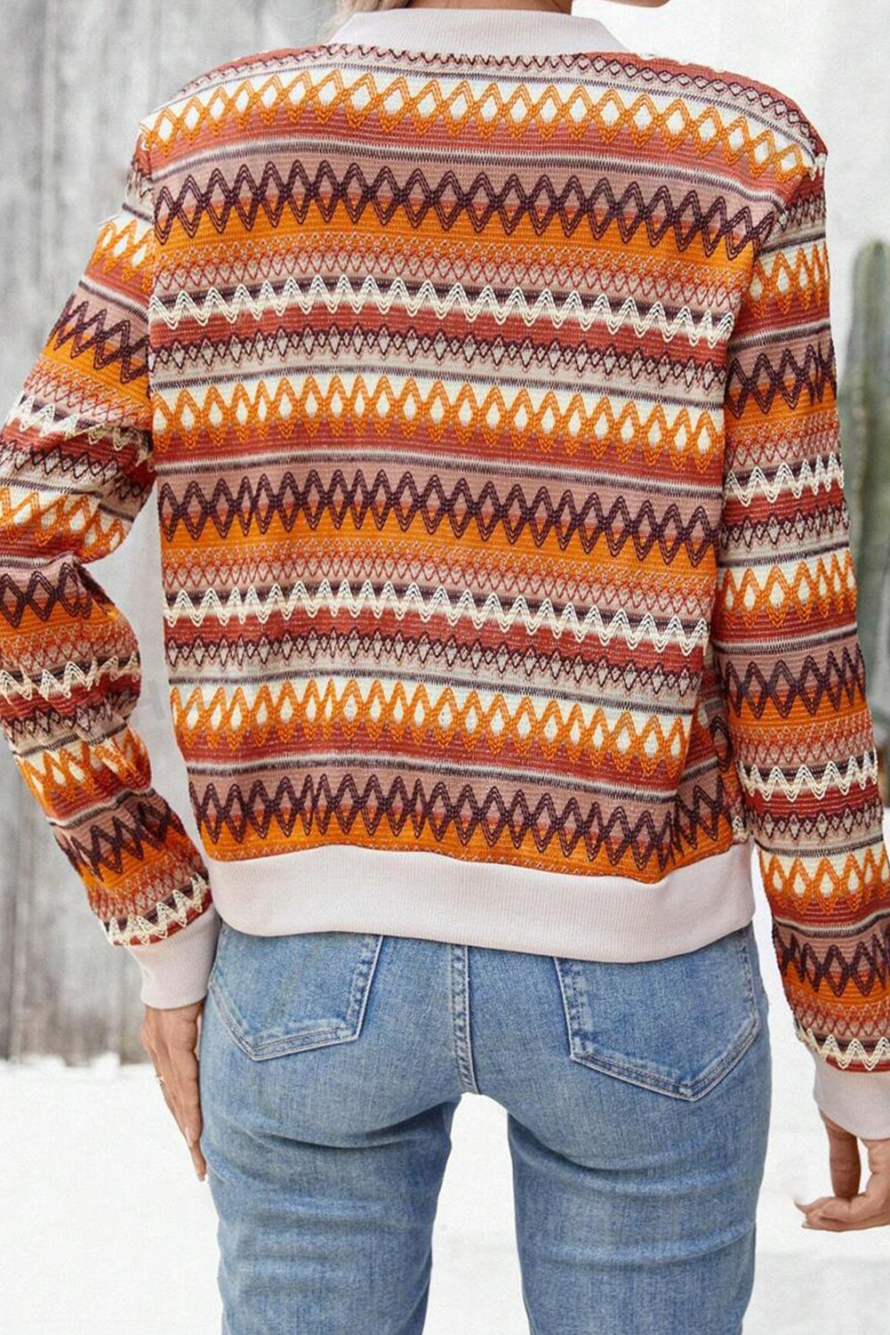 Orange Striped Zip Up Boho Long Sleeve Jacket