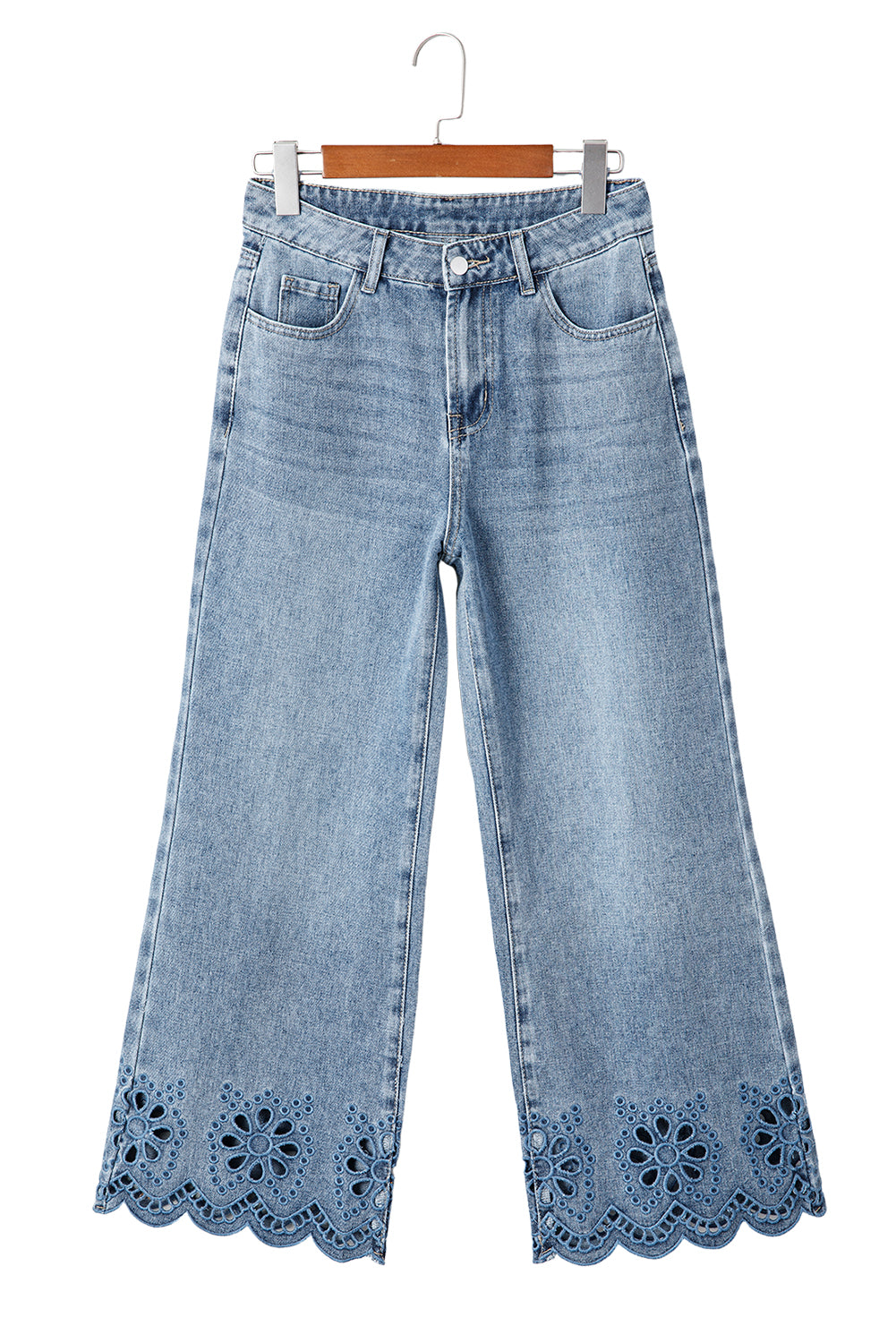 Embroidered Eyelet Wide Leg Cropped Jeans