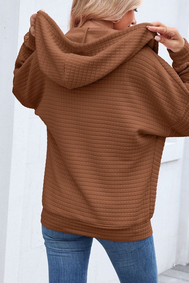 Quilted Zip-Up Hoodie Casual Long Sleeve Sweatshirt
