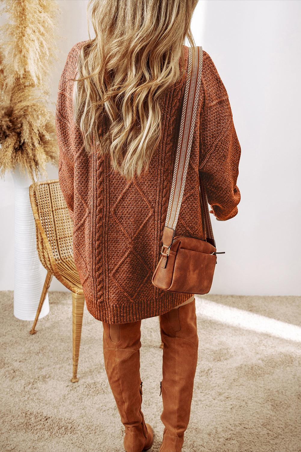 Cozy Cable Knit Drop Shoulder Sweater Dress