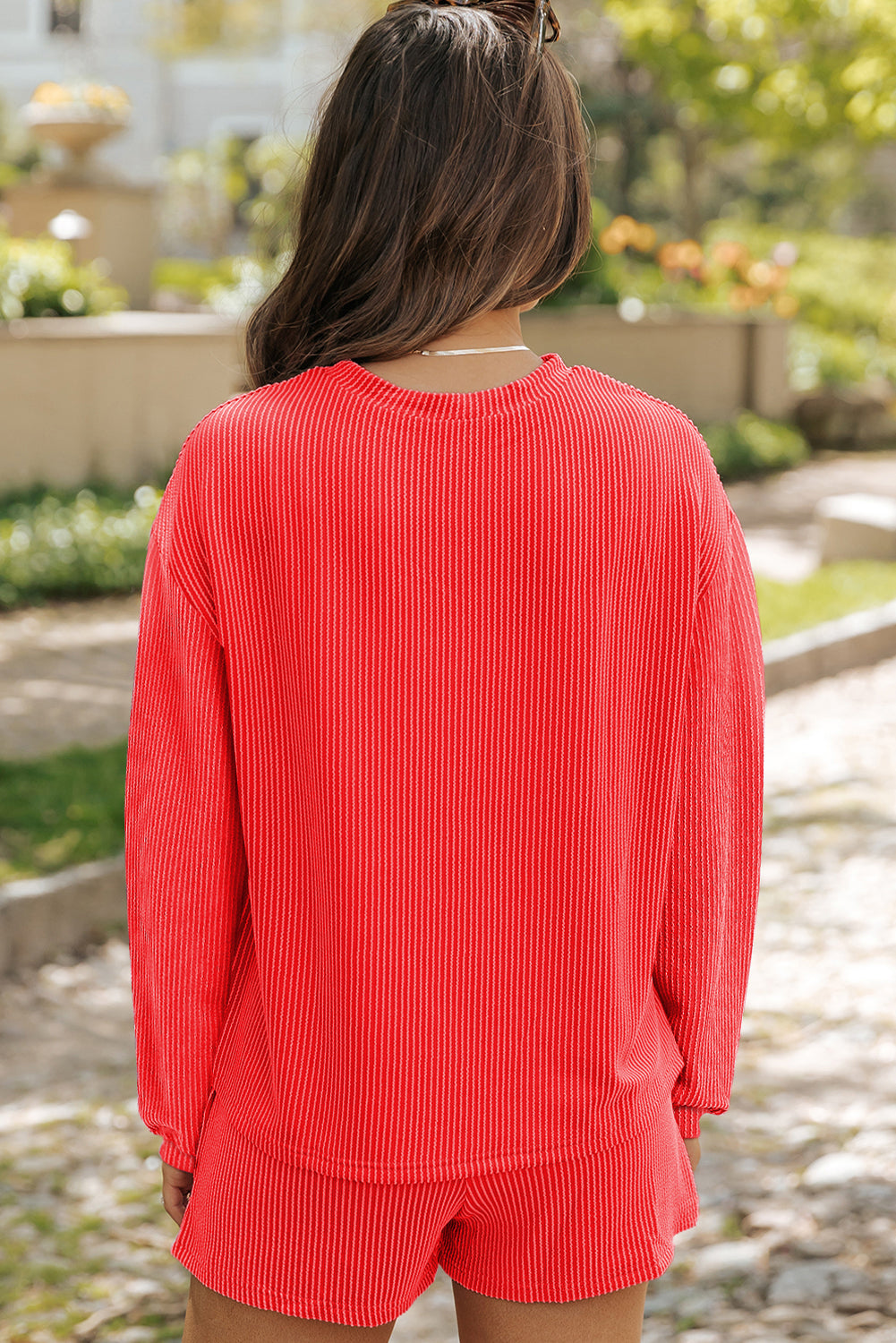 Corded Knit Long Sleeve Top and Shorts Set