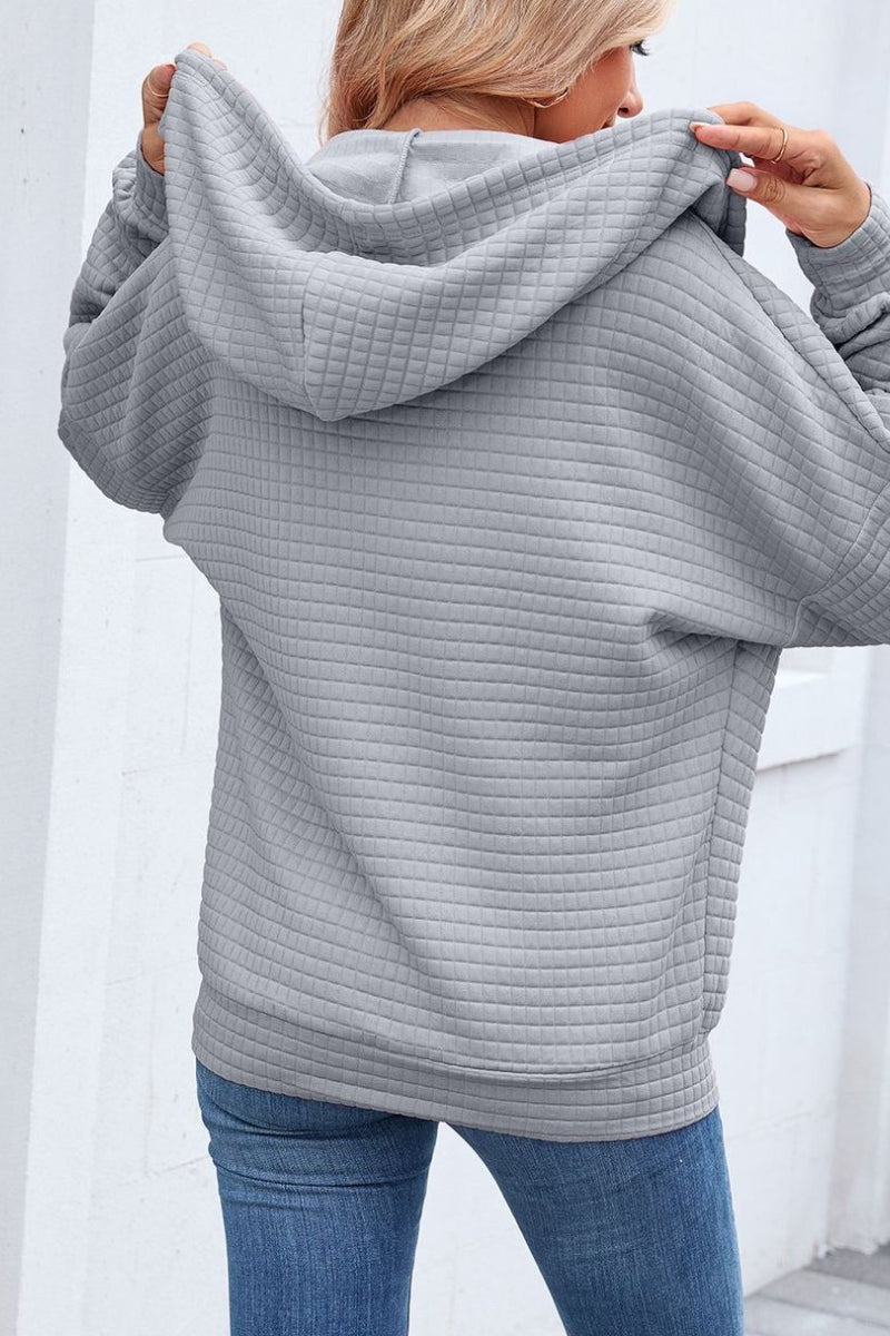 Quilted Zip-Up Hoodie Casual Long Sleeve Sweatshirt