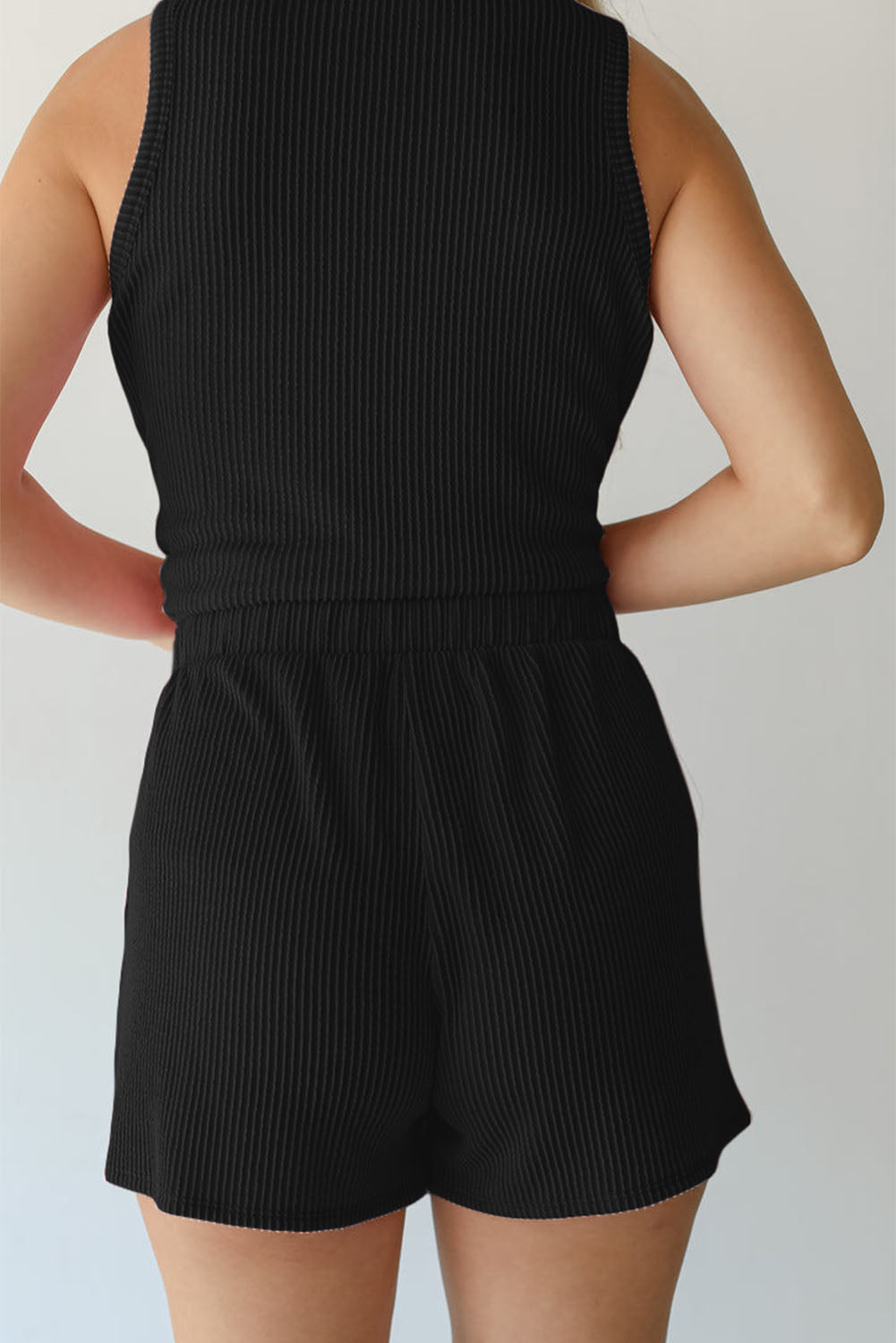Corded Sleeveless Top Pocketed Shorts Set
