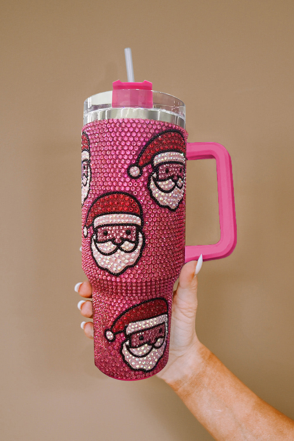 Christmas Santa Diamond Thermos Cup with Straw 40oz