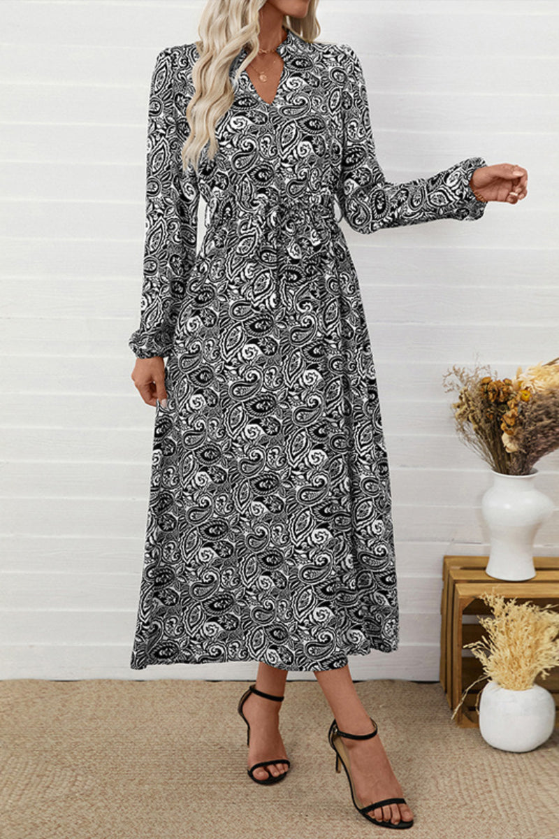 Boho V-neck Paisley Long Sleeve Maxi Dress