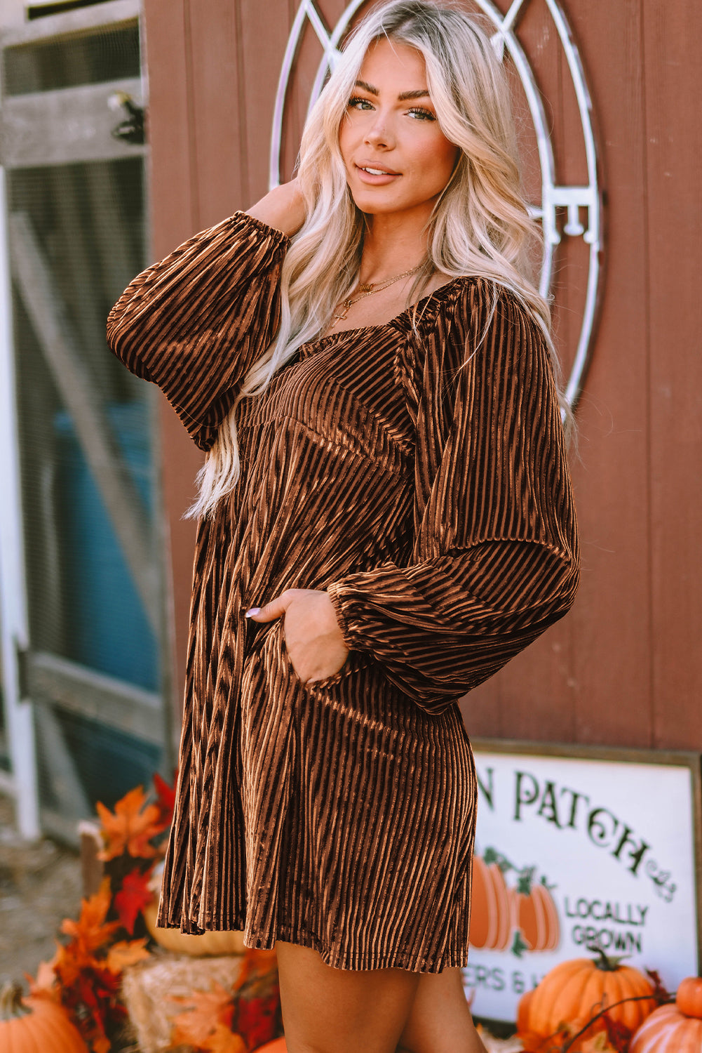 Velvet Tie Back Square Neck Long Sleeve Mini Dress