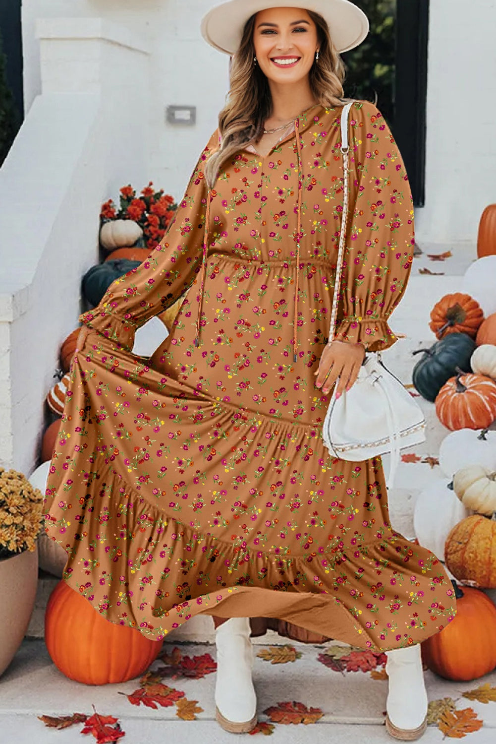 Plus Size Holiday Floral Tiered Maxi Dress