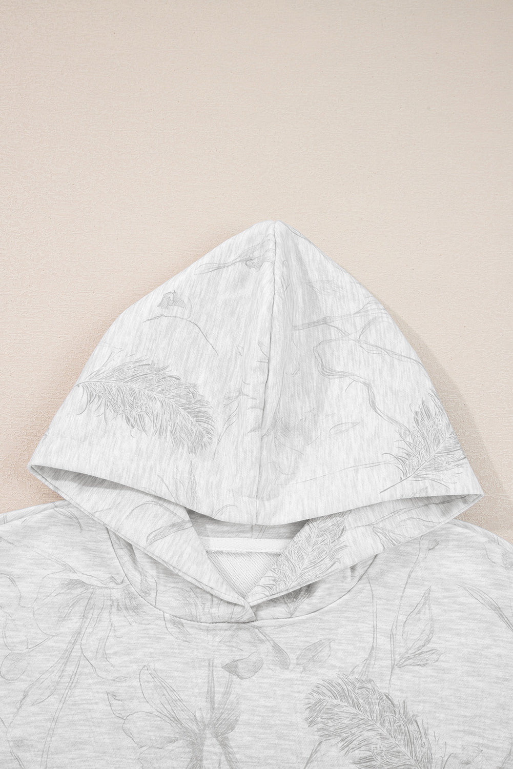 Light Grey Abstract Print Loose Drop Sleeve Hoodie Elastic Waistband 2pcs Pant Set