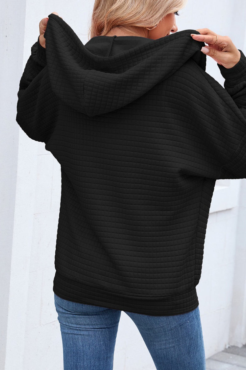 Quilted Zip-Up Hoodie Casual Long Sleeve Sweatshirt