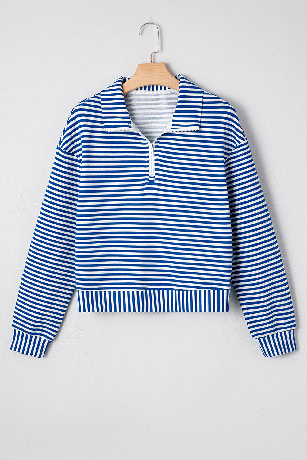 Stripe Quarter Zip Collar Pullover Long Sleeve Top